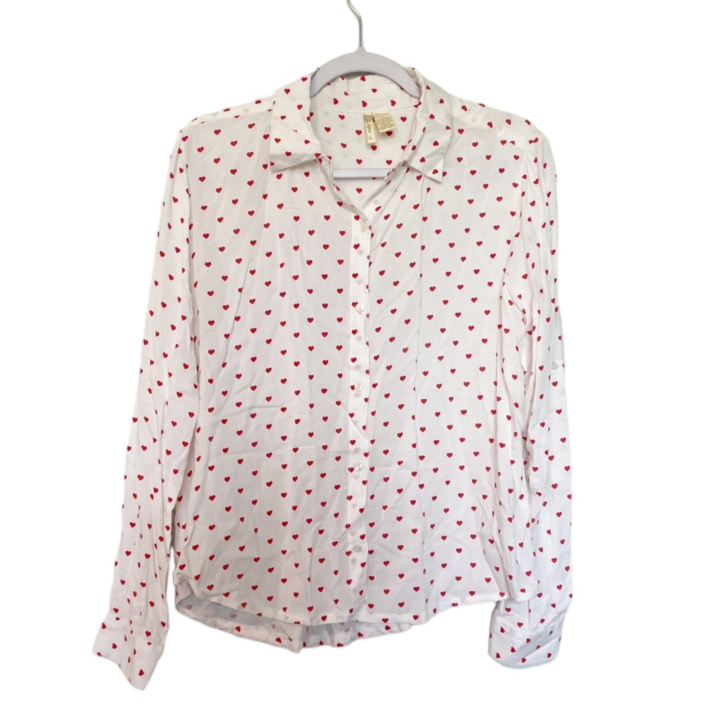 Japna Heart Print Button Front Collared Shirt Pre… - image 1